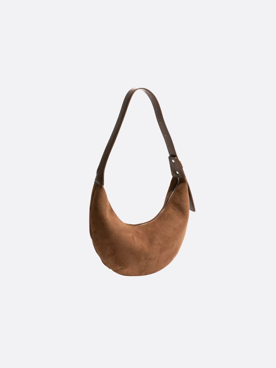 Bolso de Hombro en Forma de Media Luna con Acabado de Ante