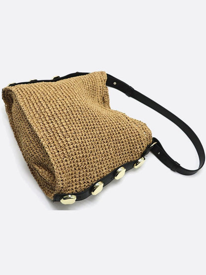 Bolso de Hombro de Paja con Correa de Cuero – Estilo Urbano Natural