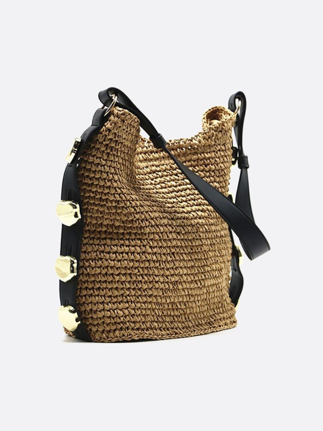 Bolso de Hombro de Paja con Correa de Cuero – Estilo Urbano Natural