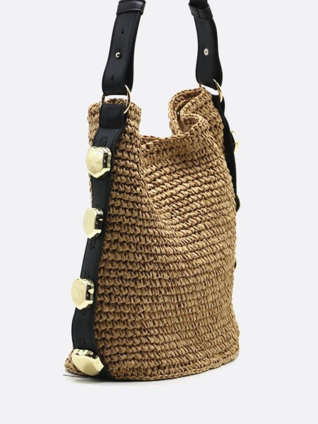 Bolso de Hombro de Paja con Correa de Cuero – Estilo Urbano Natural